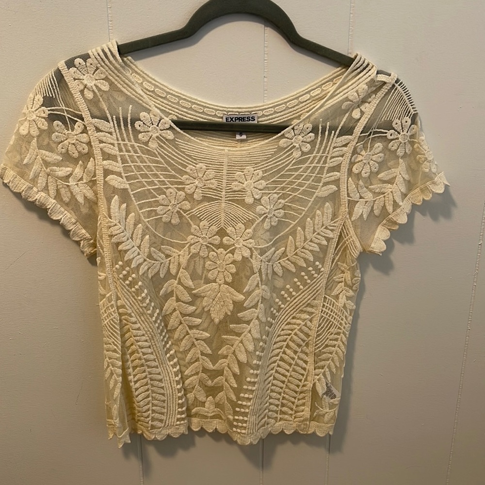 EXPRESS lace boho top short sleeve XS